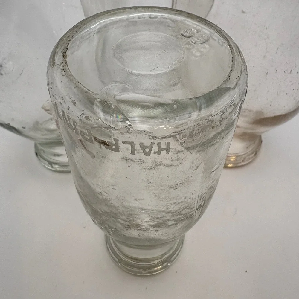 Vtg Glass Milk Bottles Set of 4 Cottagecore Farmhouse Table Decor Shabby Chic